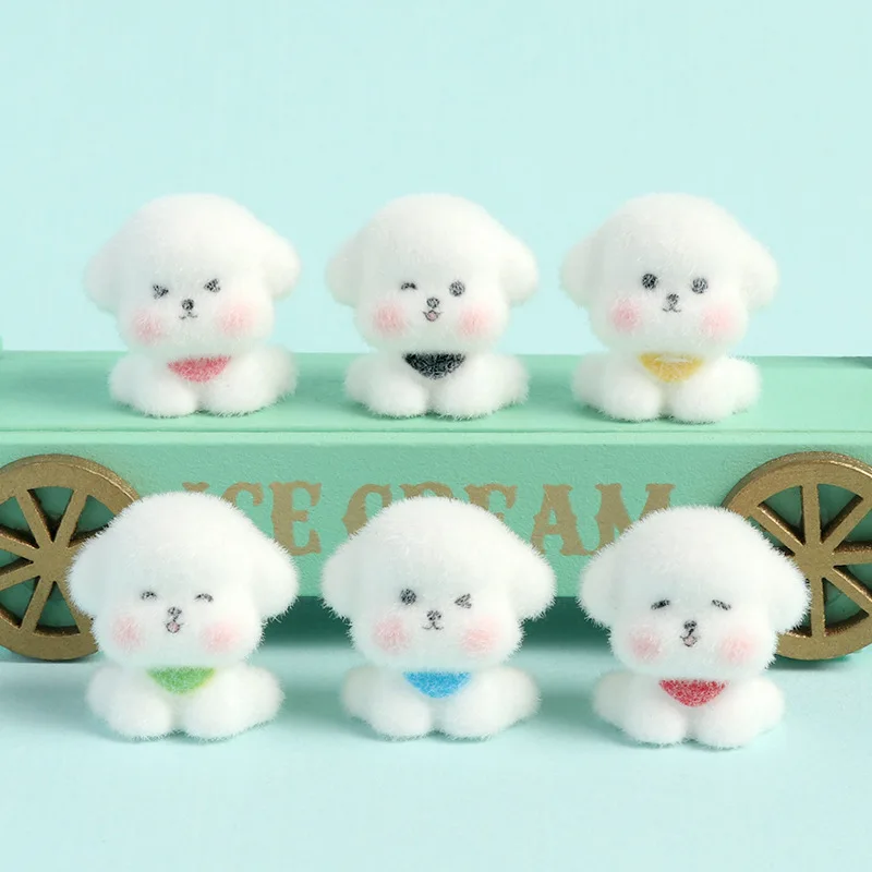 

10pcs Cute Resin Flocked Puppy Animal Charms DIY Jewelry Accessories For Making Keychain Pendant Desktop Small Ornament