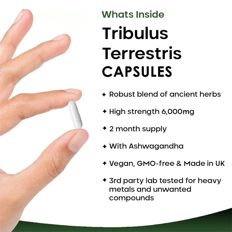 Tribulus Terrestris 6000mg - يعزز صحة الجهاز العصبي وكتلة العضلات وتعزز مستويات الطاقة، ويحافظ على الرفاهية بشكل عام