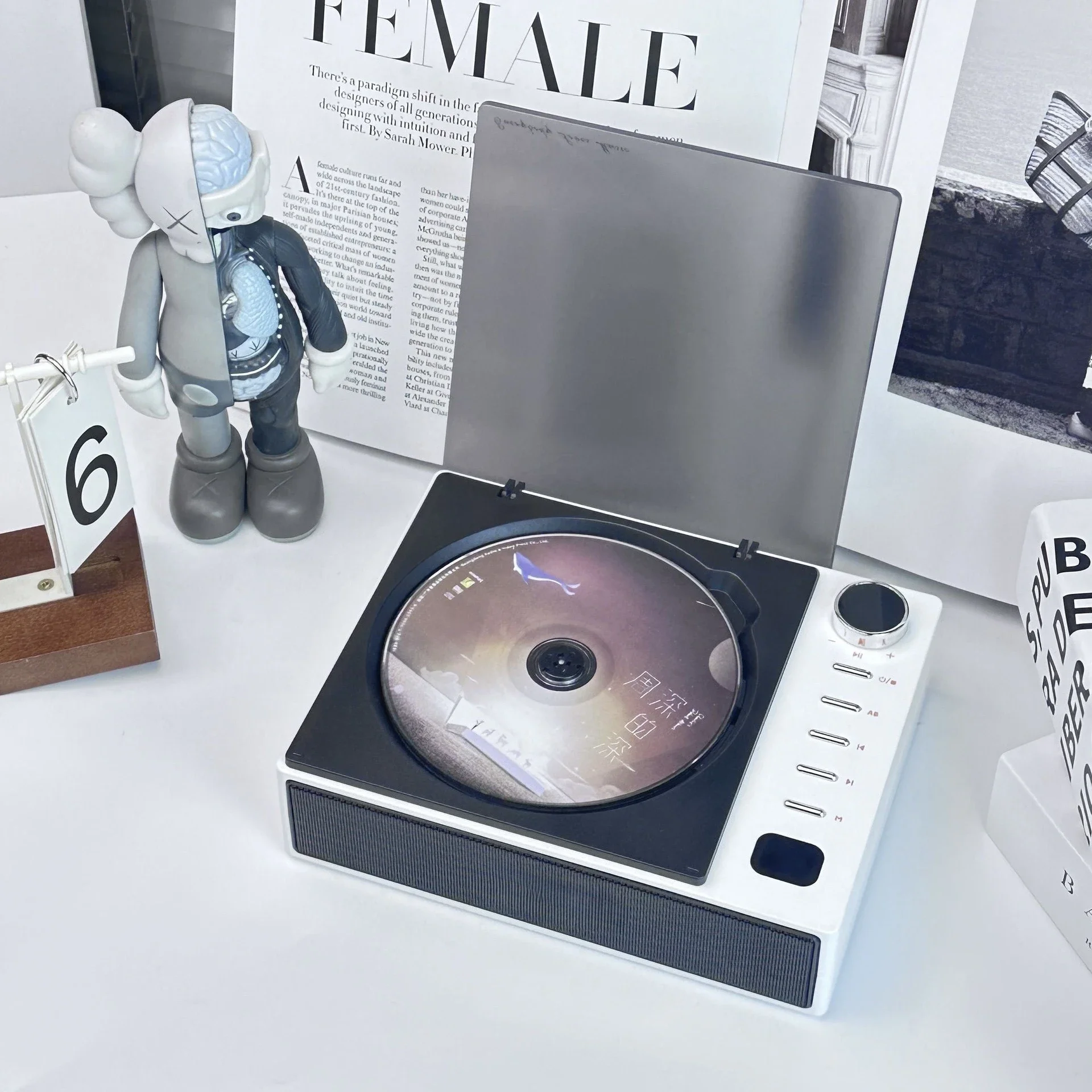 Retro Rechargeable CD Player with LCD Screen Portable Multifunctional Bluetooth Speaker 5V-2A, Equipped with 3.5mm Audio Cable
