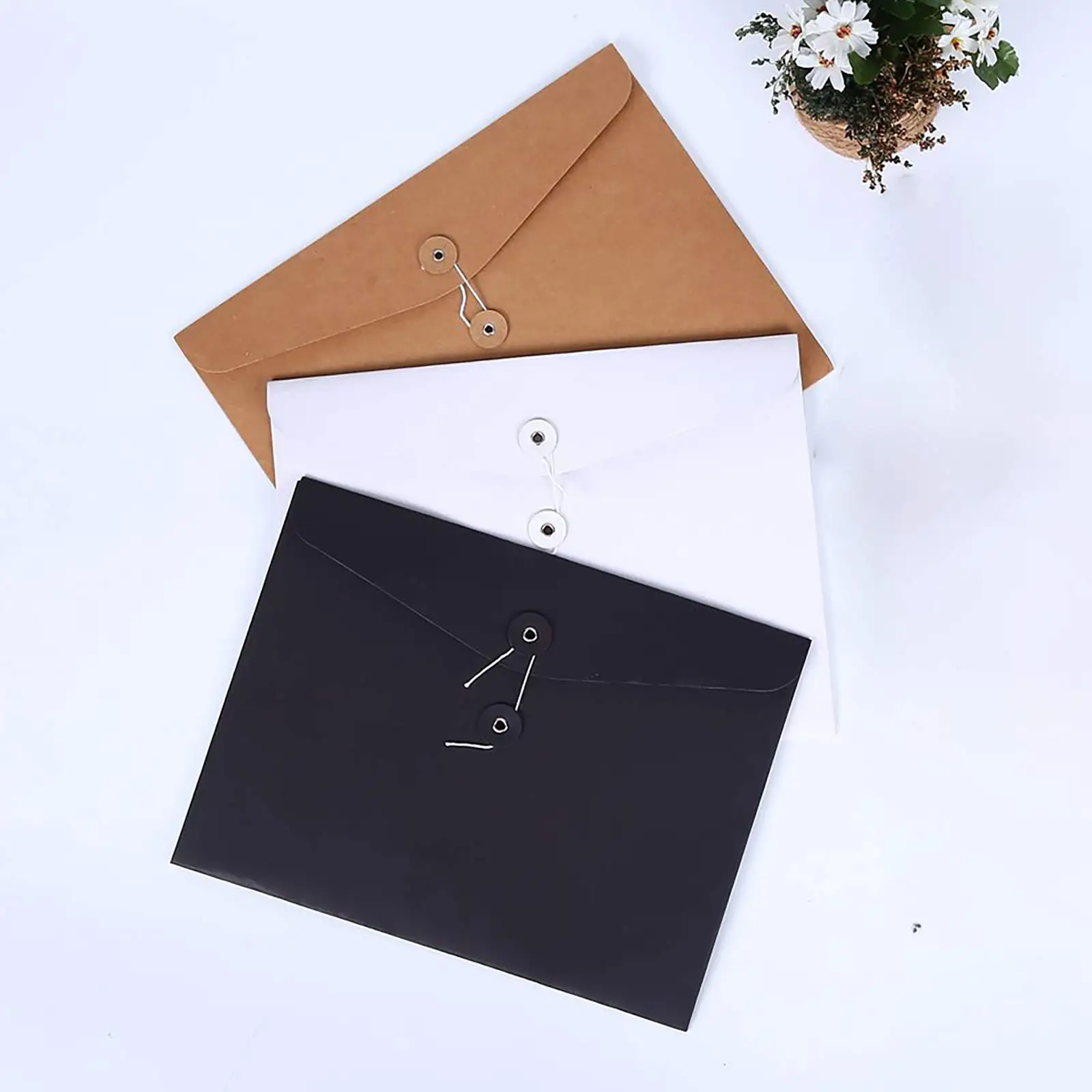 5pcs Kraft A4 String File Folder Envelope Pockets Project File Document Holder File Organizer Kraft Document Wallet For Office