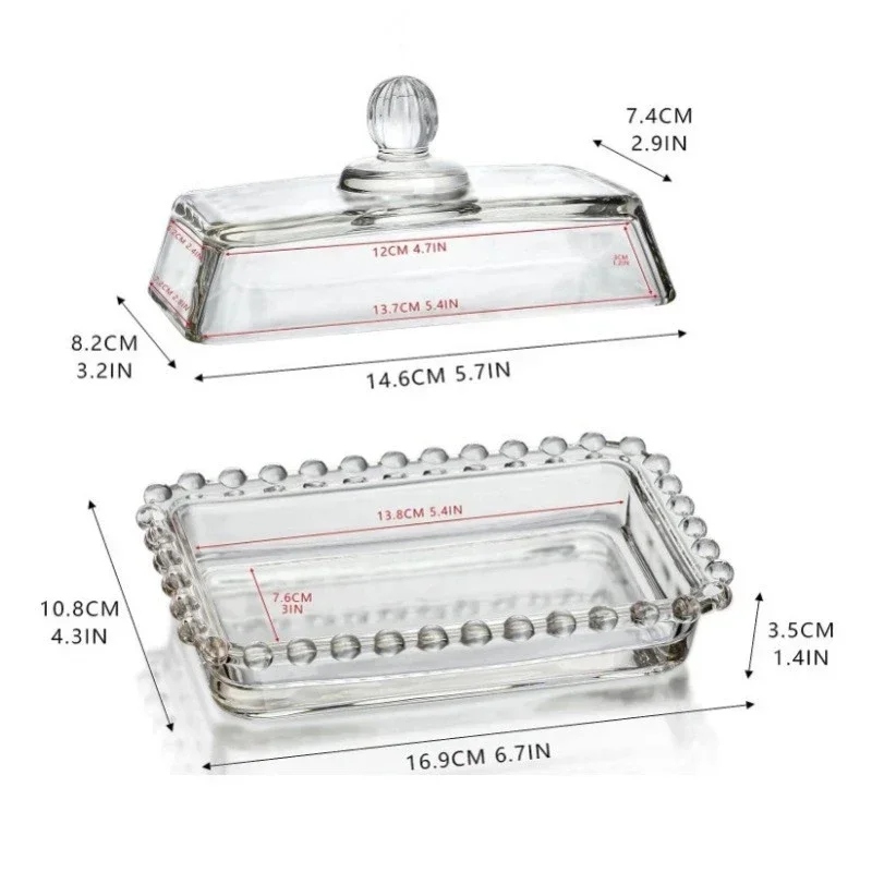 Glass Butter Dish Rectangular Cheese Storage Case Butter Keep Fresh Box Multipurpose Home Kitchen Food Container Organizer