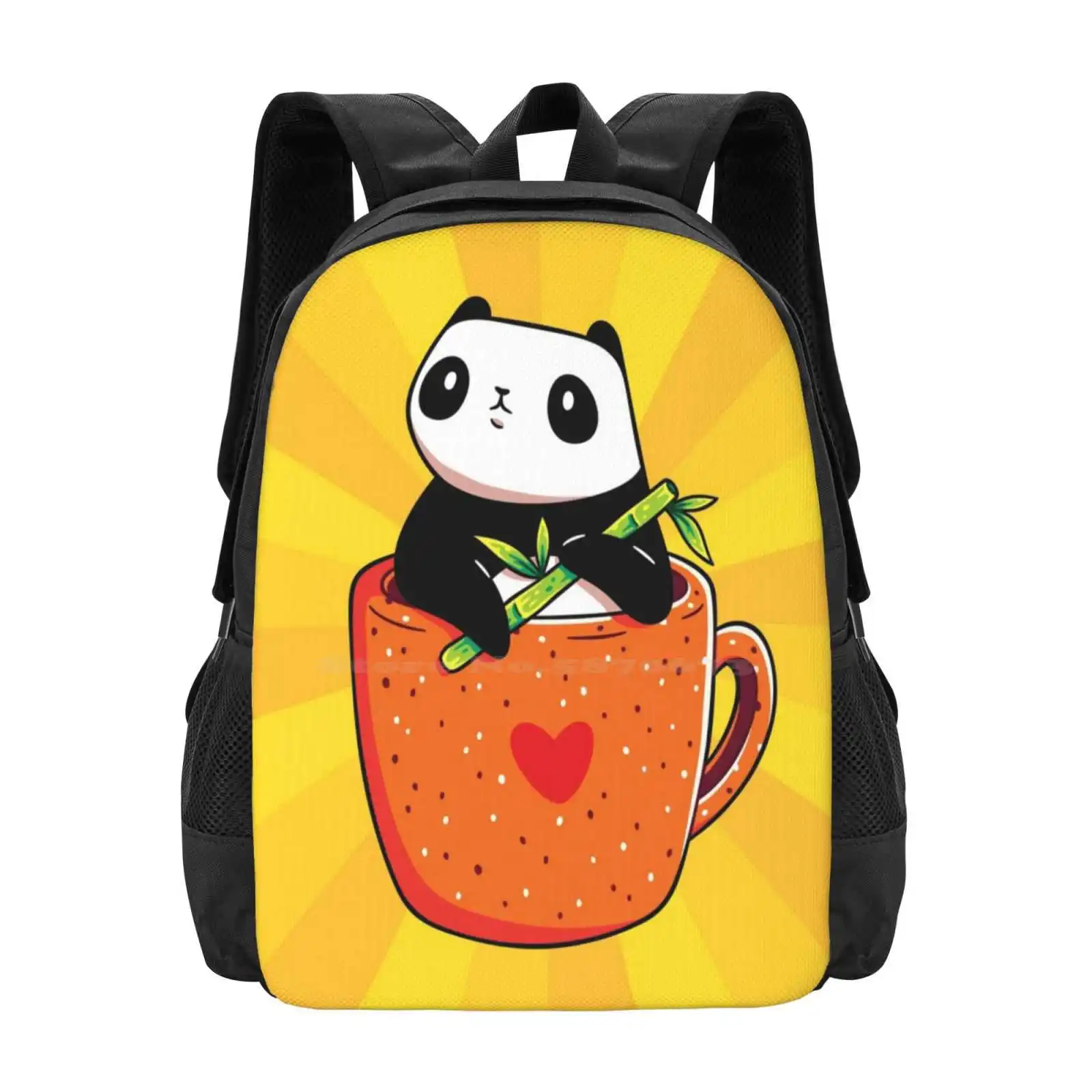 Cute Coffee Panda Hot Sale Backpack Fashion Bags Kawaii Panda Coffee Cup I Love Pandas Chibi Animals Bear Bamboo Stick Vegan