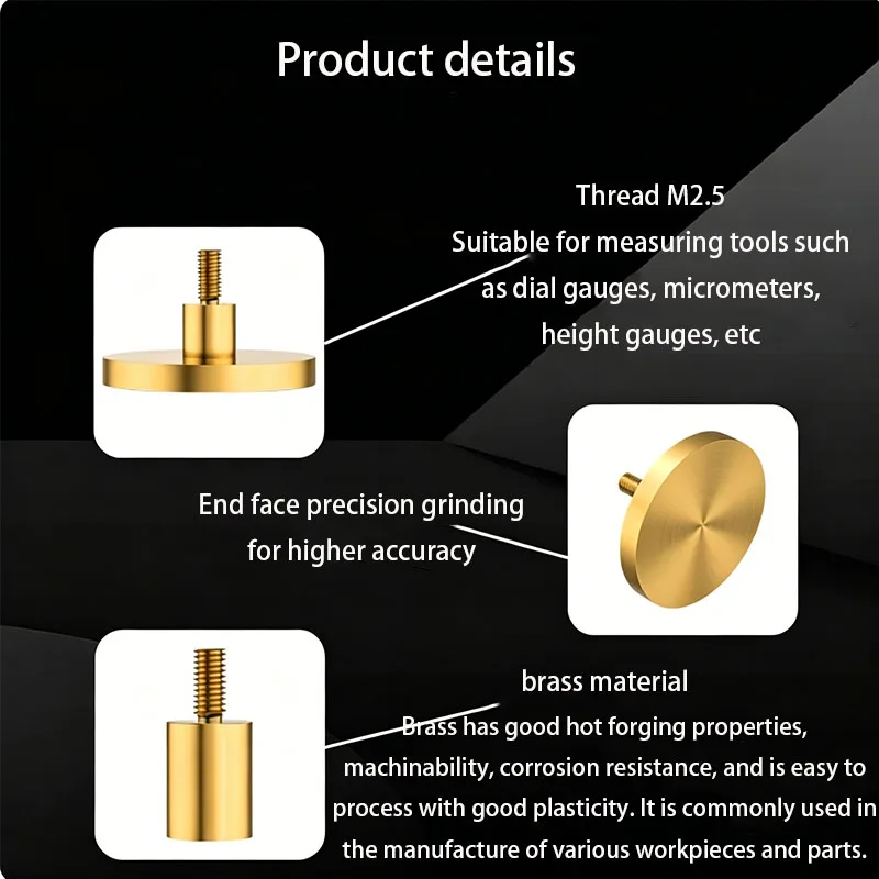 1PCS M2.5 wear-resistant brass flat measuring head for micrometer height gauge replacement flat measuring head