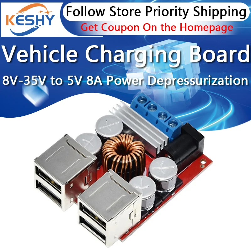 DC-DC Vehicle Charging Board 8V-35V to 5V 8A Power Supply Depressurization Module 4 port USB Output mobile Charger