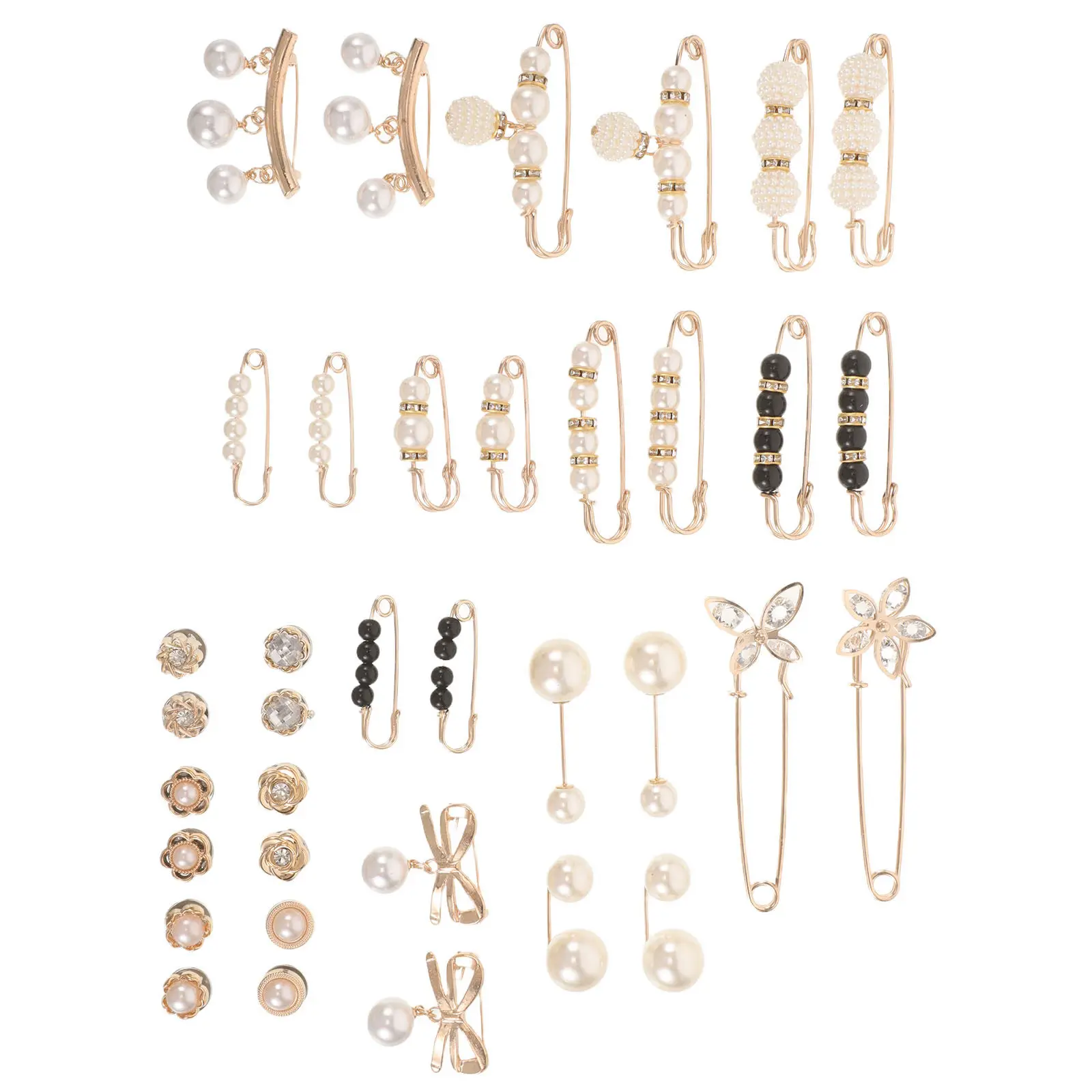 36Pcs Pearl Waist Cinch Brooch Set Faux Pearl Dress Pins Sweater Shawl Clothing Accessories Pants Waist Tightener Clips