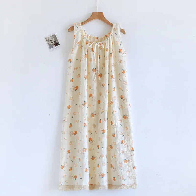 Leibchen-Nachthemd für Damen, Sommer, neuestes ärmelloses Pyjama-Kleid, Baumwolle, sexy, mittellanges Nachthemd für zu Hause – Detail 10
