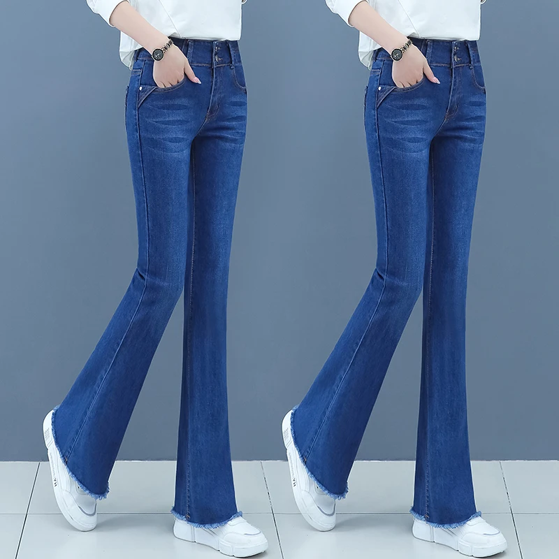 

Slimming Straight Leg Jeans Women's Spring Summer New Style High Waist Cotton Stretch Denim Bell Bottoms Casual Versatile Lon...