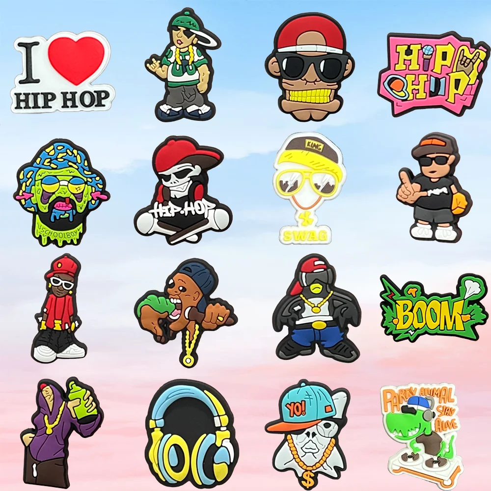 

3/16PCS PVC Hip hop artist Shoe Charms Accessories Buckle Fit Wristbands Shoe Charms Decoration