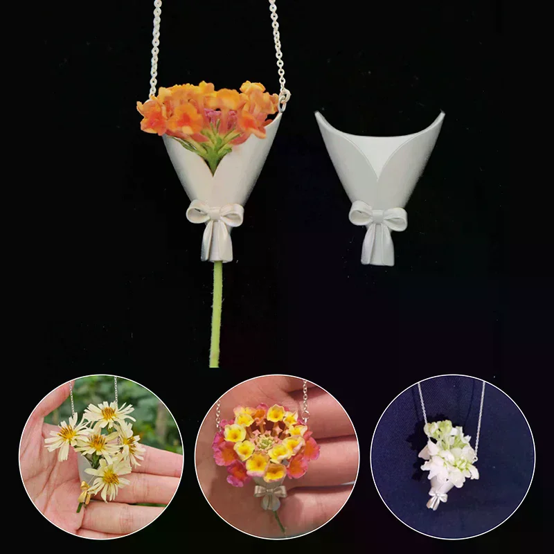 Trendy Bouquet Wrapping Pendant Necklace Small Flowers Can Be Inserted Female Choker Fashion Clavicle Chain Women Jewelry Gift
