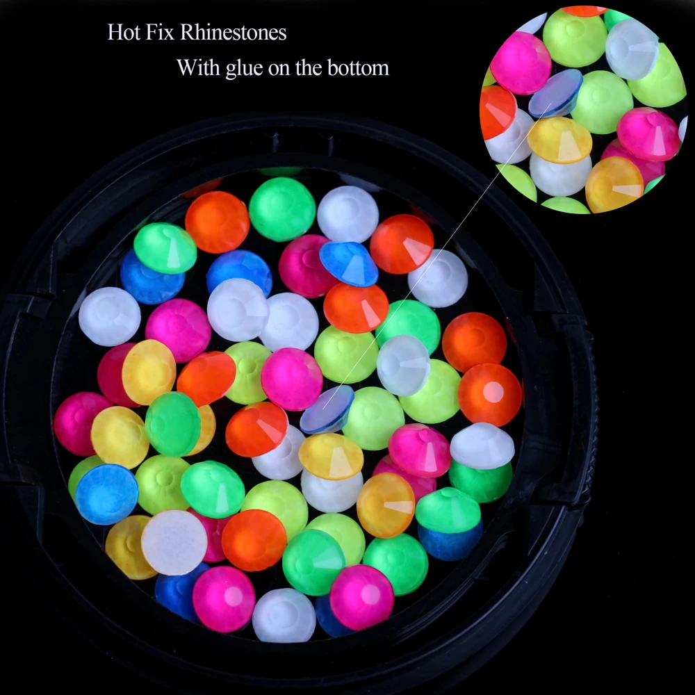 All Size Noctilucent Neon Rhinestones Flatback Glass Non Hot Fix Rhinestone Fluorescence Glitter Stone Nail Art Decorations