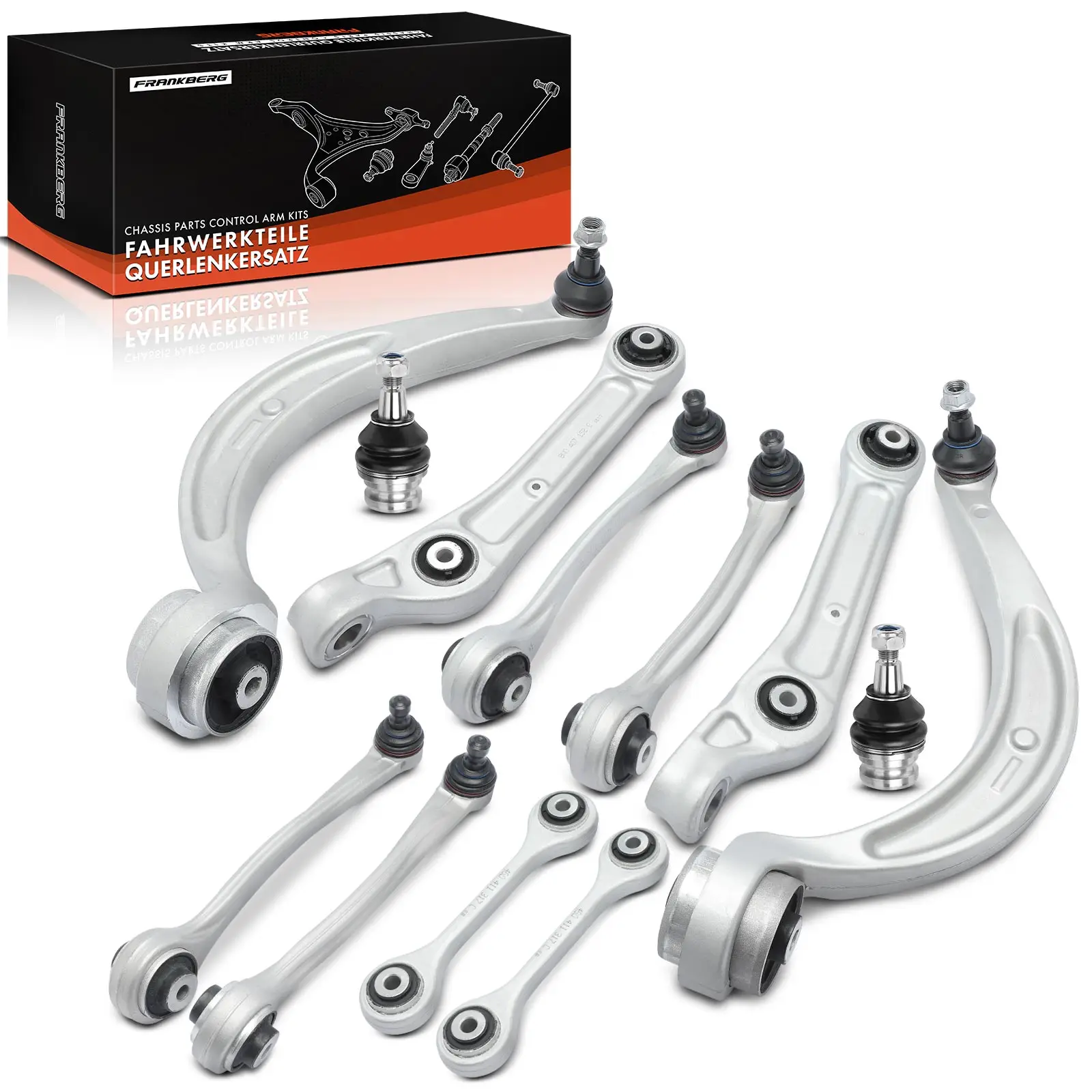 Frankberg 12-delige draagarmset vooras voor Audi A4 Avant A5 Cabriolet Sportback Bj vanaf 2015 8W0407509B 8W0407505A