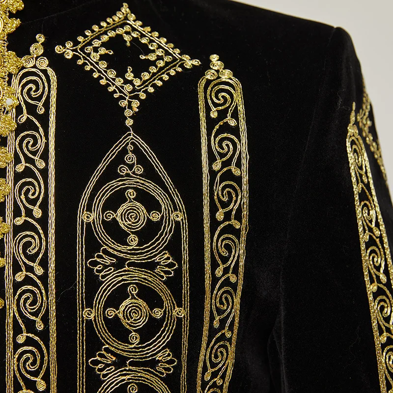 Embroidered Performance Costume, Male Singer, Stage Performance Host, Standing Collar, Zhongshan Suit, Palace Style Performance