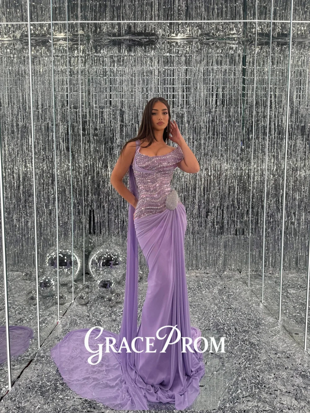 

GraceProm Exquisite One-Shoulder Evening Dress 2026 Ruched-Chiffon Carpet Gown Elegant A-line Floor-Length Party Gown فساتي