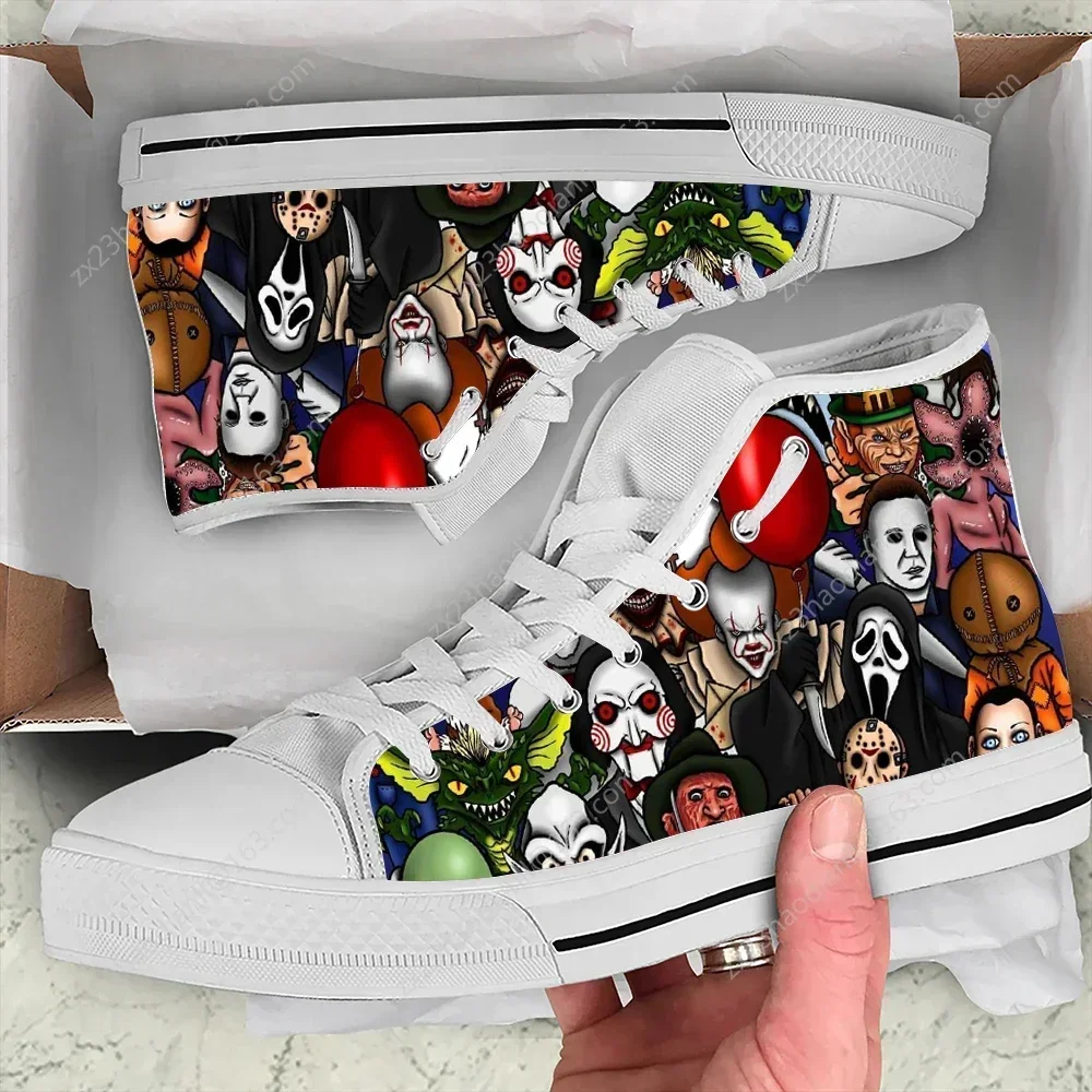 Horror It Penny Wise Clown Joker hoge top sneaker hoge kwaliteit mannen vrouwen tiener canvas sneaker casual paar schoenen aangepaste schoen