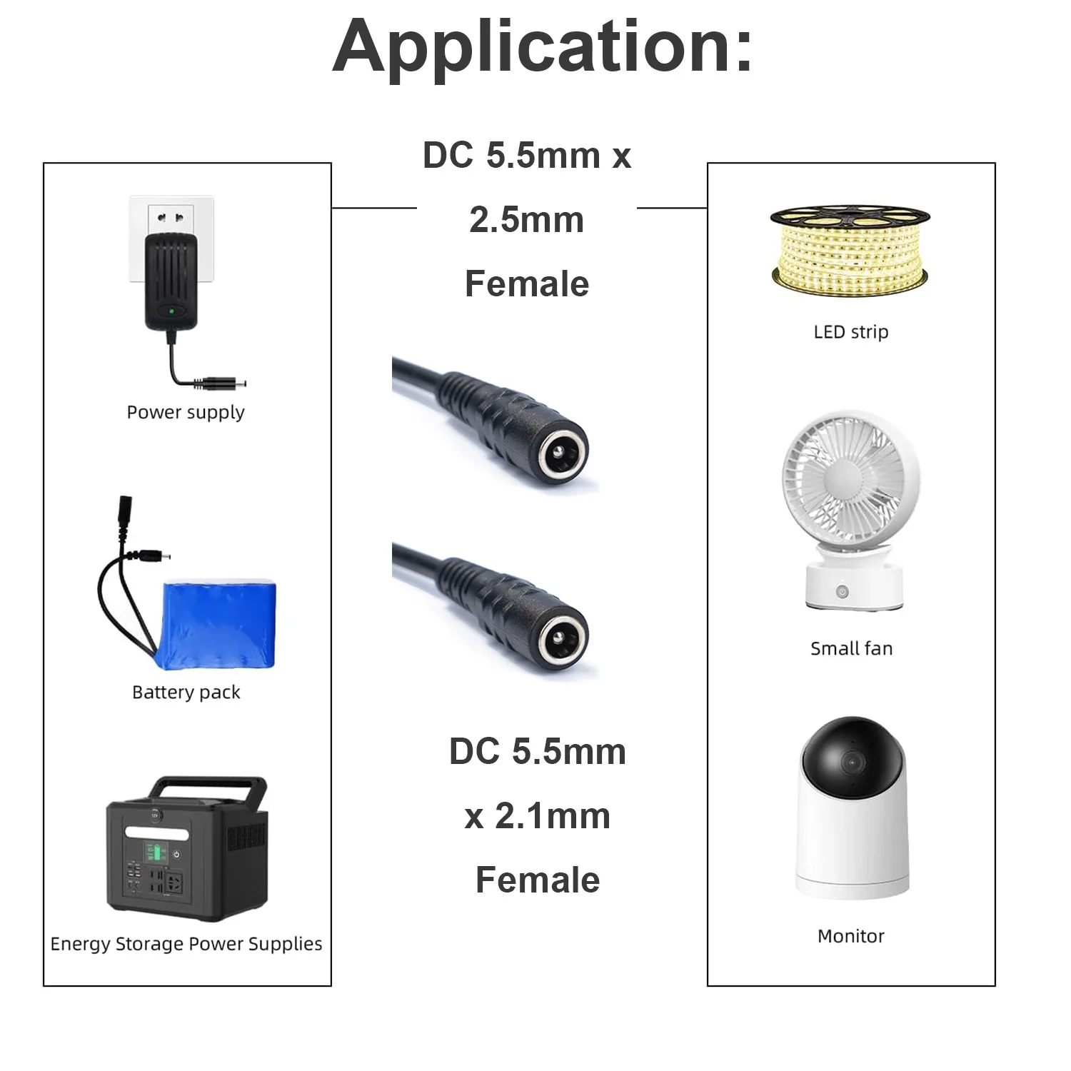 Câble d'alimentation cc 5.5mm x 2.1mm 2.5mm, adaptateur femelle à femelle pour ordinateur portable, caméra de Surveillance solaire CCTV, routeur, bande lumineuse LED