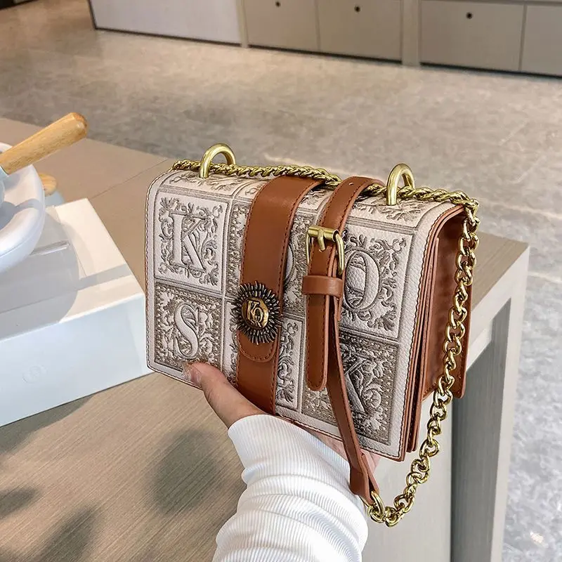 2024 Niche Design Trendy Retro Embroidered Bag for Women Classic Versatile Fashion Printed Letter Chain Shoulder Crossbody Bag