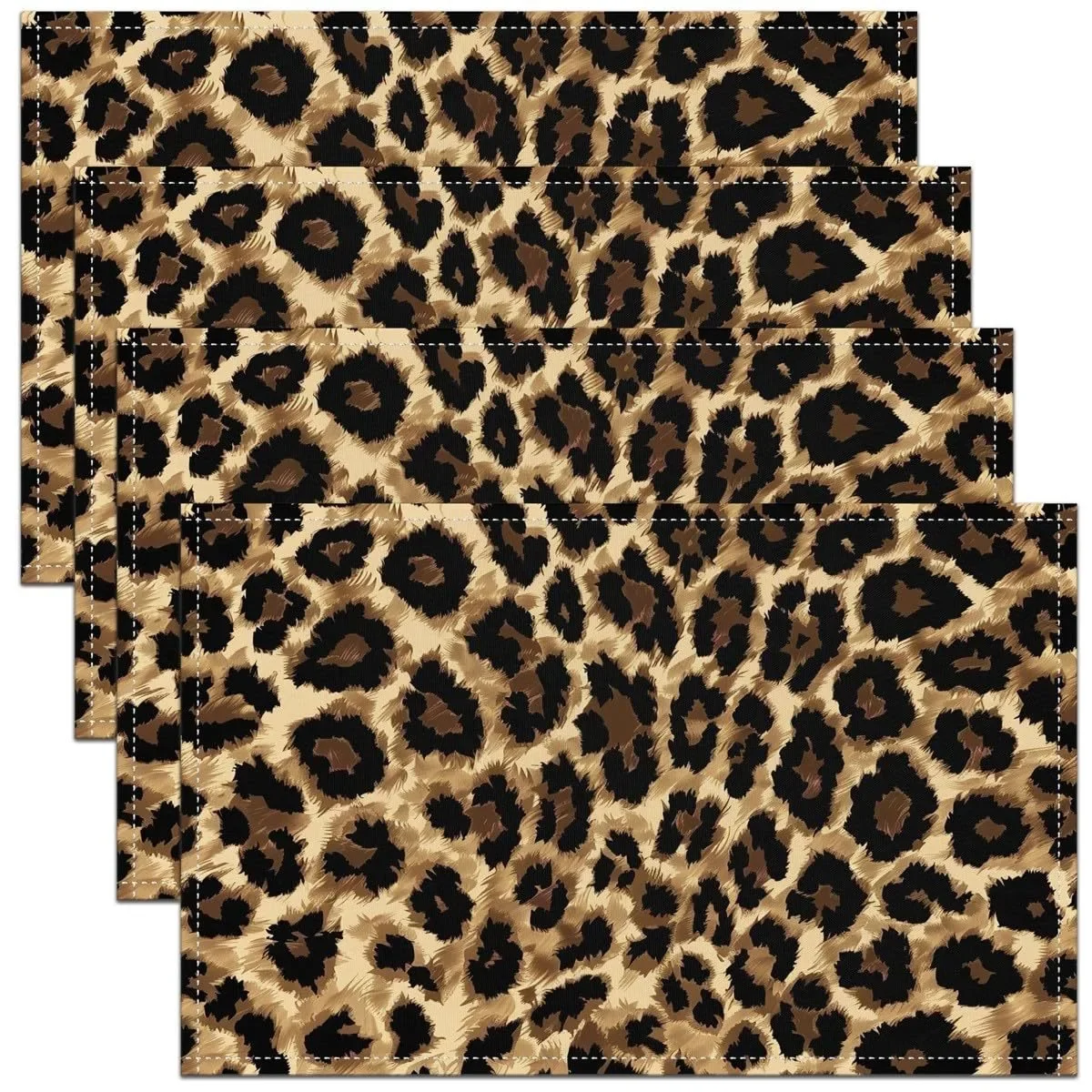Black Brown Leopard Print Place Mats Cheetah Leopard Placemats Dining Kitchen Wild Animal Theme Non Slip Table Mats