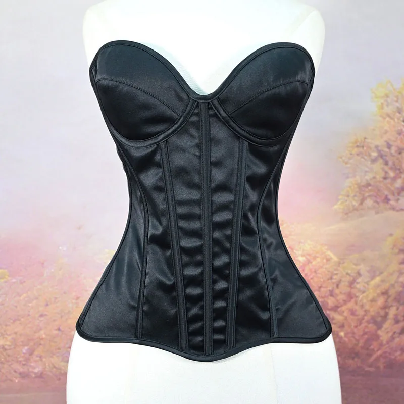 

Black Overbust Corset Sexy Steel Boned Bustier Top for Women Lace Up Slimming Fit Body Shaper Push Up Korset Lingerie Plus Size