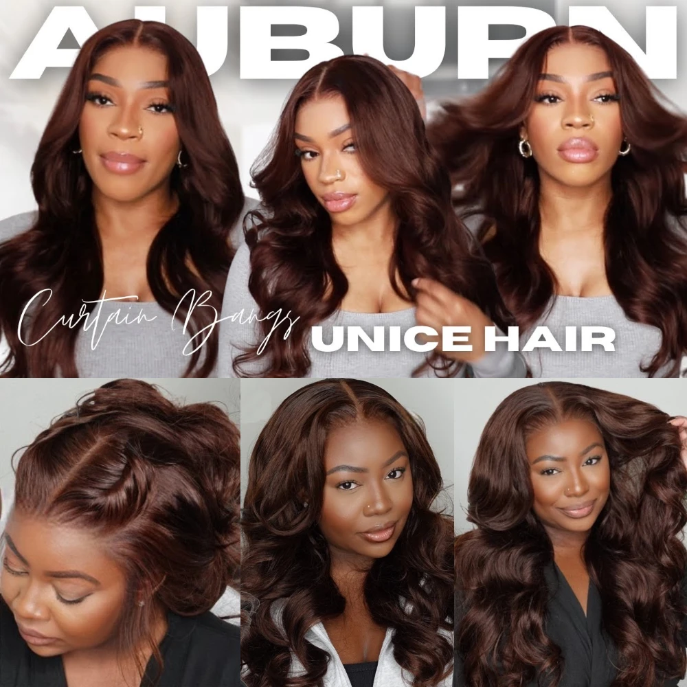 UNICE شعر الشوكولاته البني رقيق فضفاض موجة الستار الانفجارات شعر مستعار 13x4 قبل قطع قبل ابيض غلويليس شعر مستعار شعر الإنسان 150% الكثافة