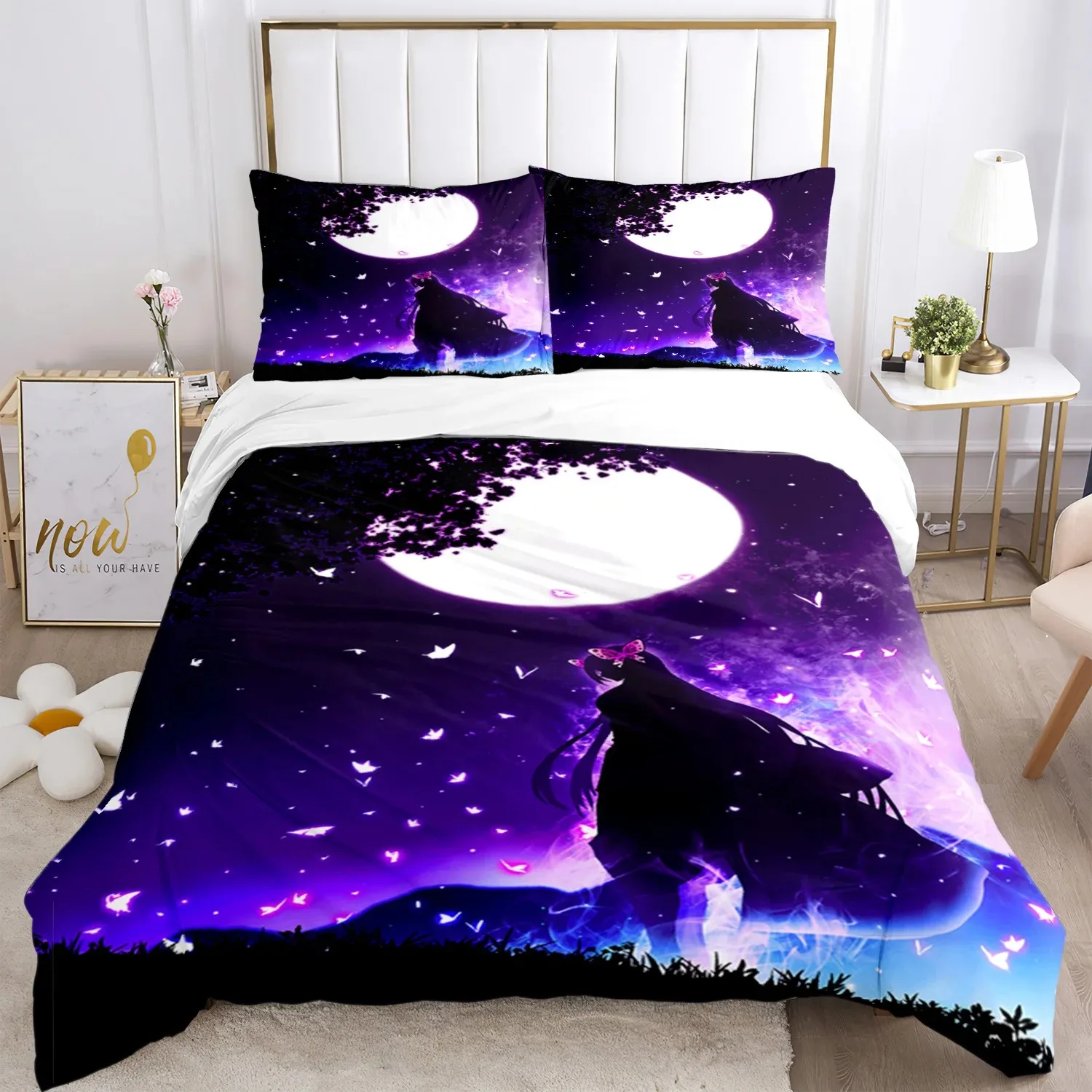 Anime Demon Slayer Print Bedding Set Nezuko Bed Linen Queen Double Single King Size Duvet Cover Set Kids Adults Gift