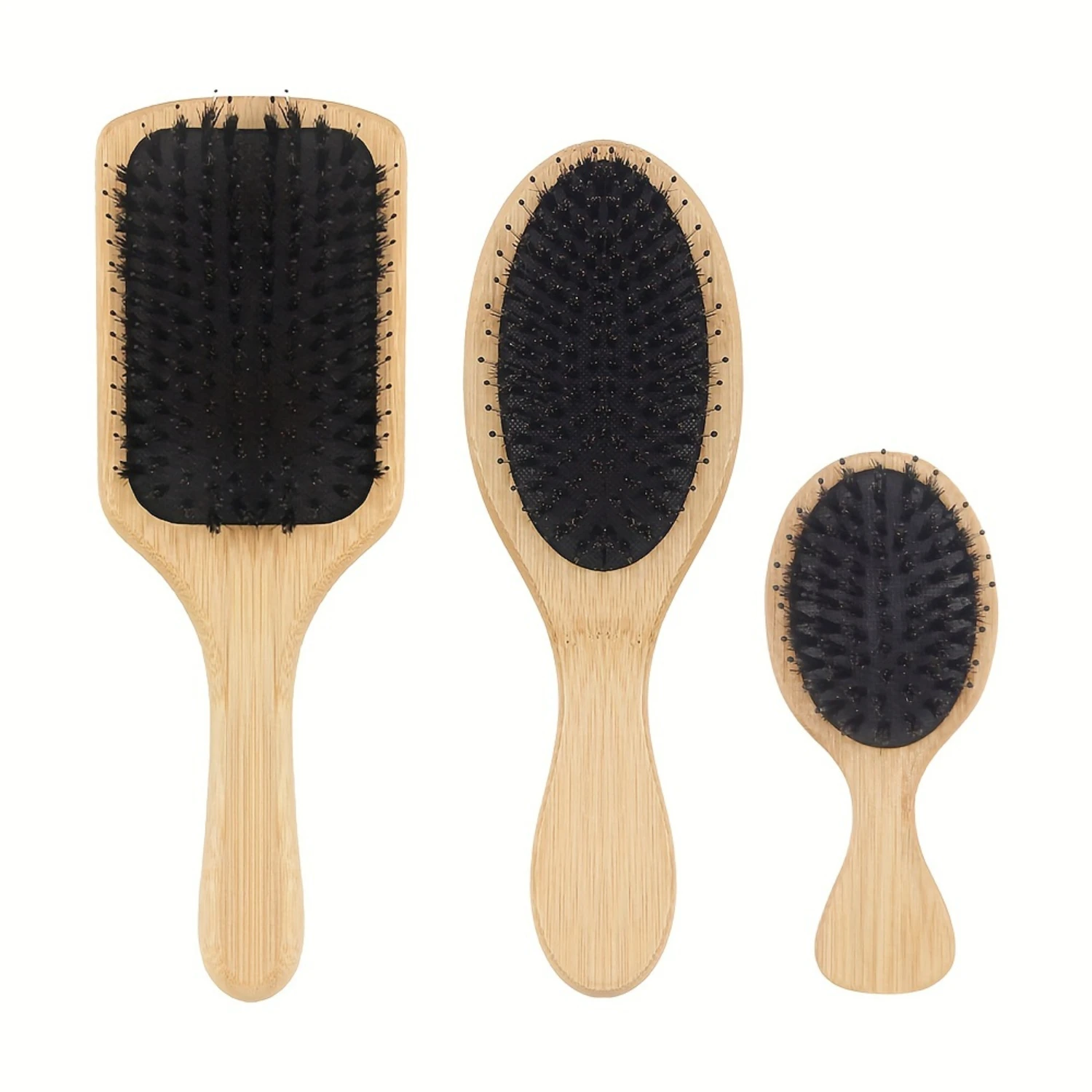 3pcs/SET Boar Bristle Brush For Thin Fine Wet/Dry All Hair Type, Wooden Boar Bristle Hair Brushes For Women Men Adds Shine Smoot