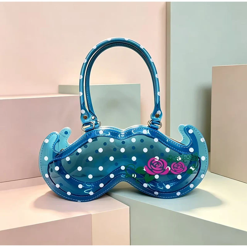 Transparente PVC-Schultertasche mit Rosenmuster und Punkten für Damen, handtasche mit bärtchenförmigem Henkel, leichte transparente Tragetasche – Detail 3