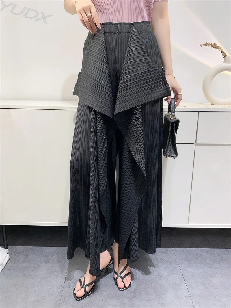 Miyake Pleated Pants Women\'s Wide Leg Pants Loose Design Fashion Niche Irregular Comfortable Casual 2025 Summer New Trousers
