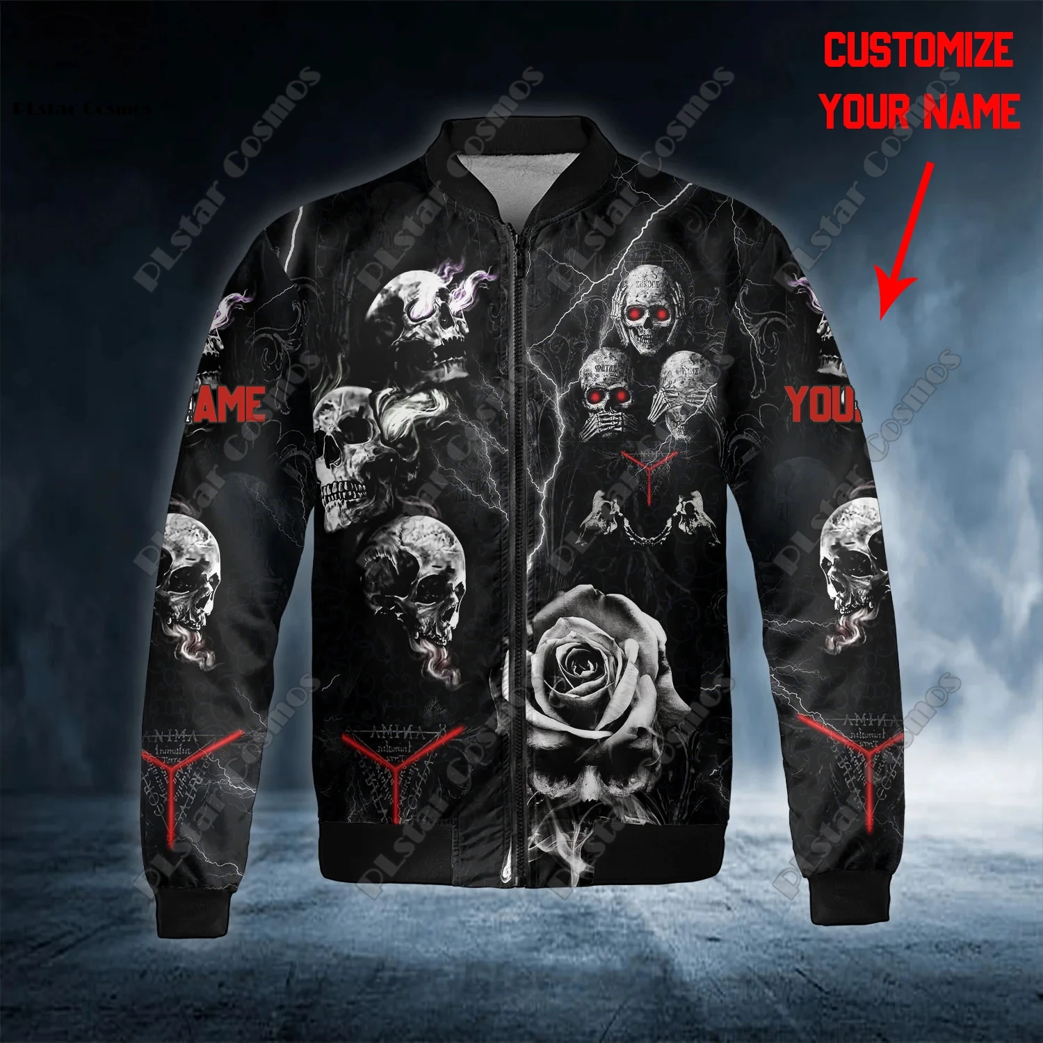 Halloween Series 3D Printed Horror Skull Customized Name Latest Unisex Winter Warm Zippered Flight Jacket Casual W-1