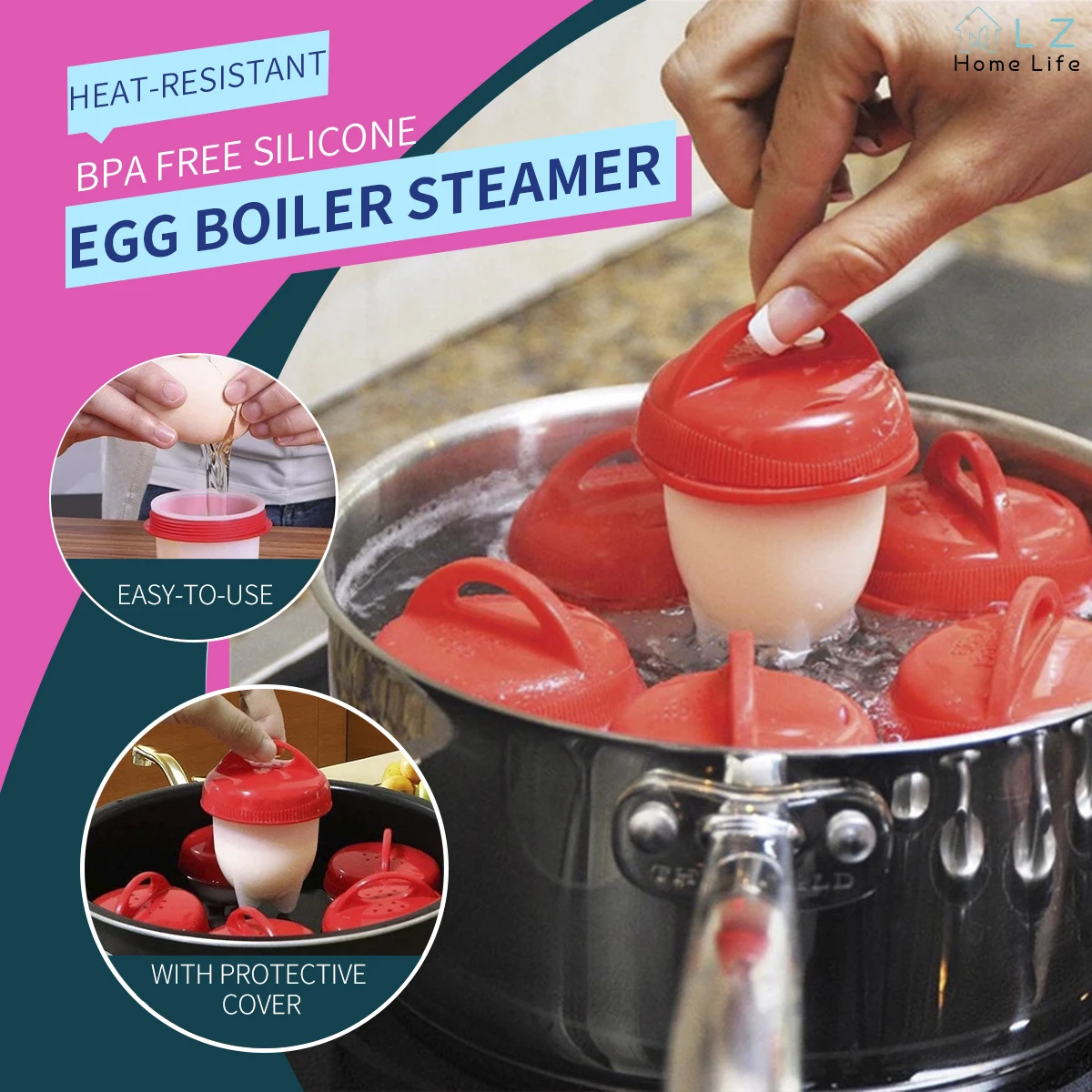 

3/6pcs Non-stick Silicone Egg Boiler Steamer Silicone Egg Cook Cups Fast Egg Poacher for Breakfast Kitchen Cooking Tool