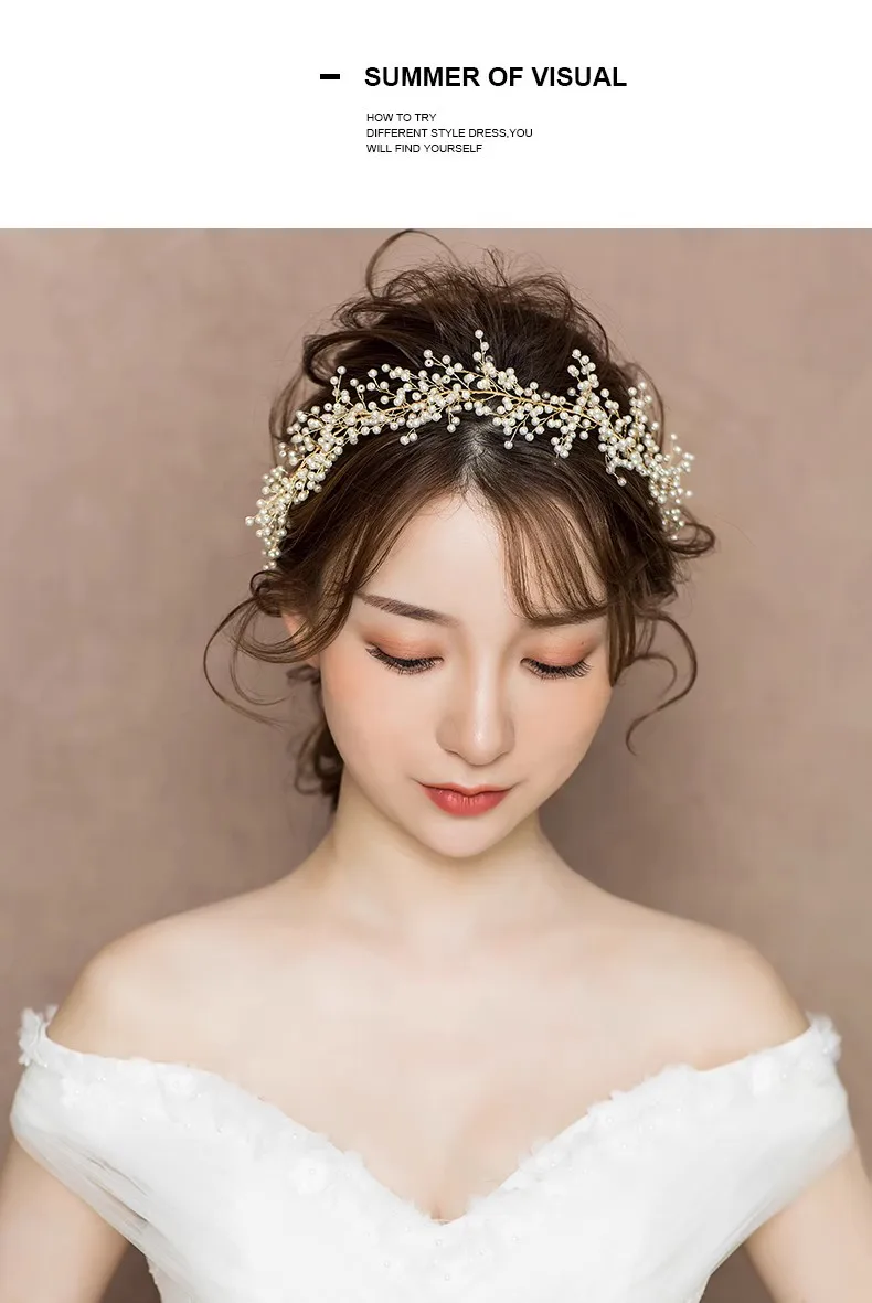 New Crystal Flower Headband Ribbon Bow Hairband for Bride Wedding Hair Accessories Pearl Head Flower Headbands Women Headwear