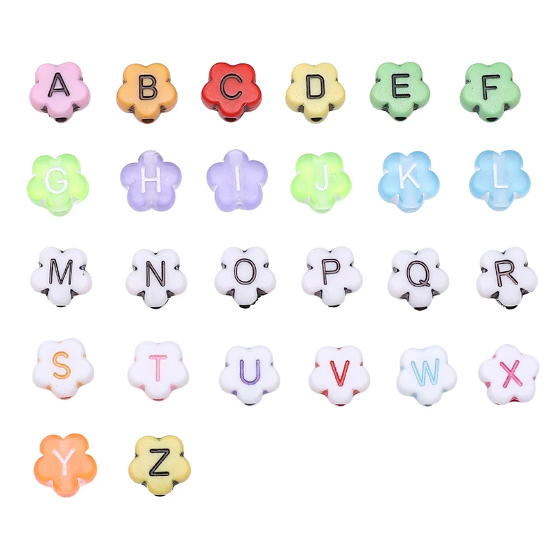 100pcs 10mm Mix Colour Acrylic Plum Blossom Flower Letter Beads Loose Beads for Earring Bracelet Necklace DIY Jewelry Making