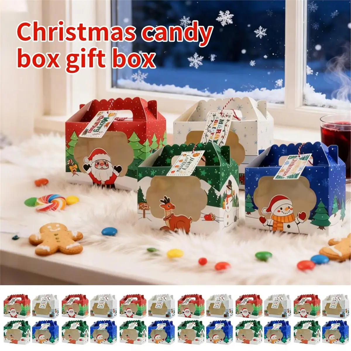 Christmas Goodie Boxes 24 Pieces Reusable Storage Container Christmas Bakery Treat Box with Window for Pastries Biscuit