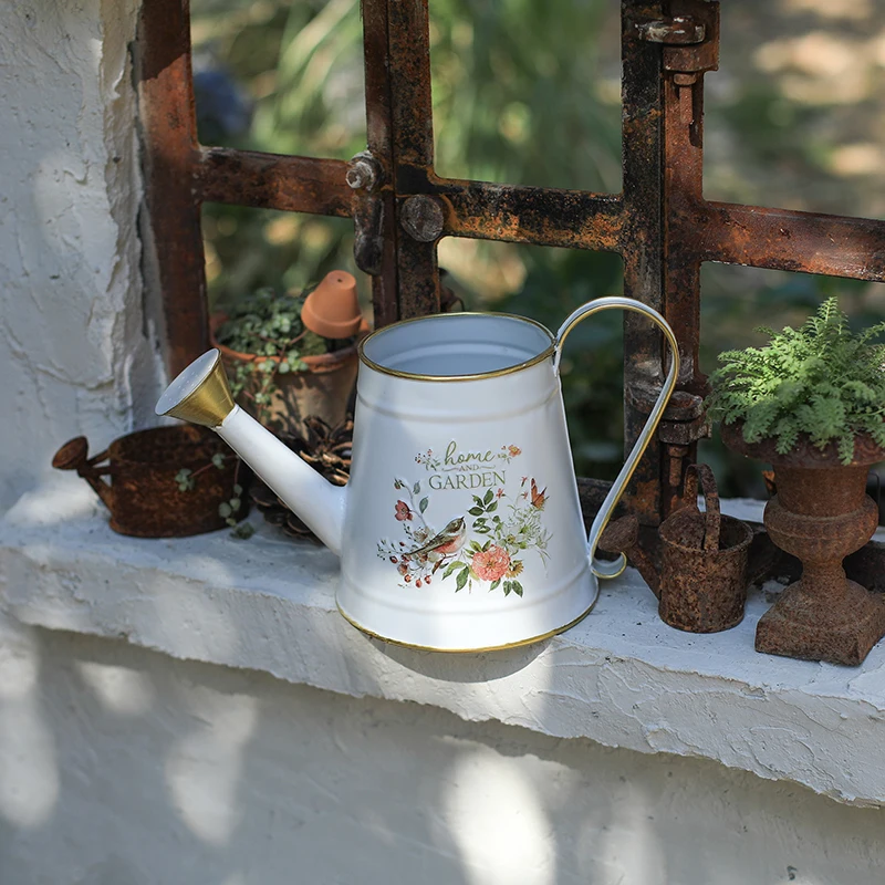 

Wrought Iron Watering Can Long Spout Large Capacity Garden Kettle Home Succulents Indoor Outdoor Plants Patio Flower Care jardin