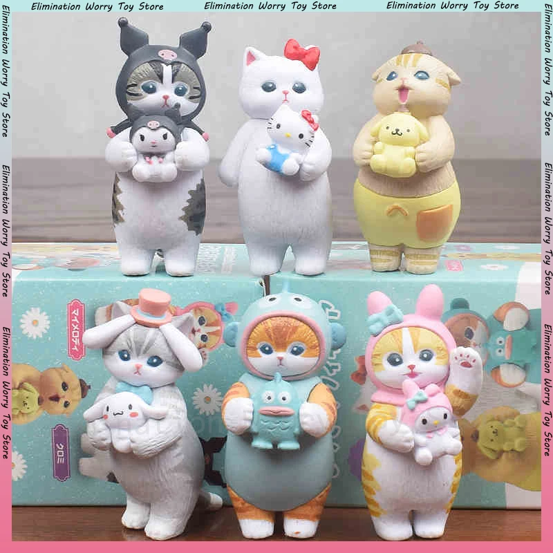 Mofusand Shark Cat Cos Sanrio Blind Box Kuromi Cinnamoroll My Melody Character Figures Toy Ornaments Dolls Fans Children Gift