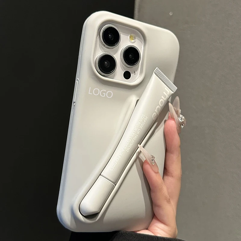 Fashion Rhode Portable Lip Gloss Holder Case For iPhone 15 14 Plus 13 12 Mini 11 Pro Max DIY Lipstick Makeup Soft Silicone Cover