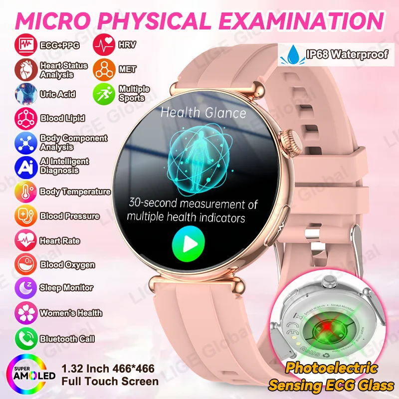 

LIGE 2025 New Nursing Grade Smart Watch Women ECG+PPG Body Temperature Blood Lipid Uric Acid Female Menstrual Health Smartwatch