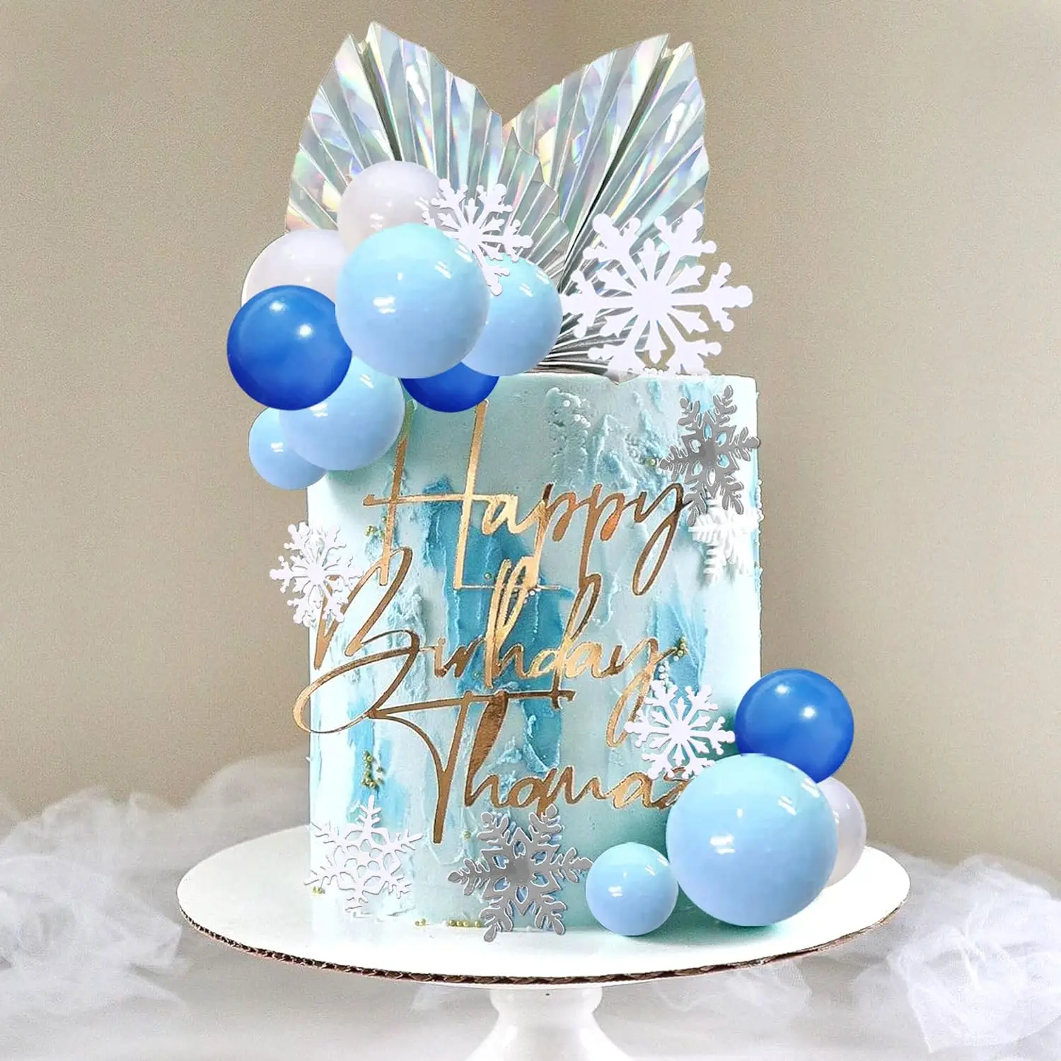 44 PCS Snowflake Cake Toppers Frozen Cake Toppers Blue Ball Cake Decoration for Wedding Christmas Winter Theme Birthday Party