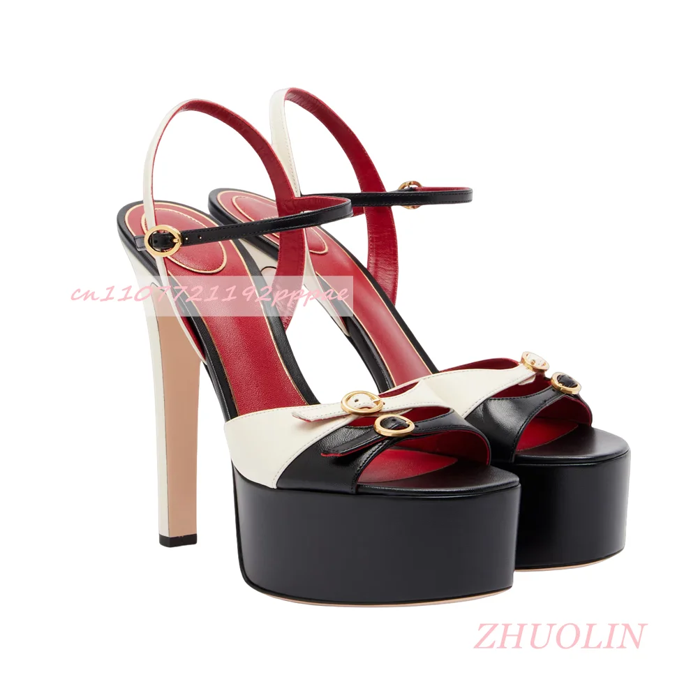 

New Summer Leather Platform Sandals Women'S Round Toe Stiletto High Heels Fashion Luxury Party Buckle Evening Shoe Zapatos Mujer