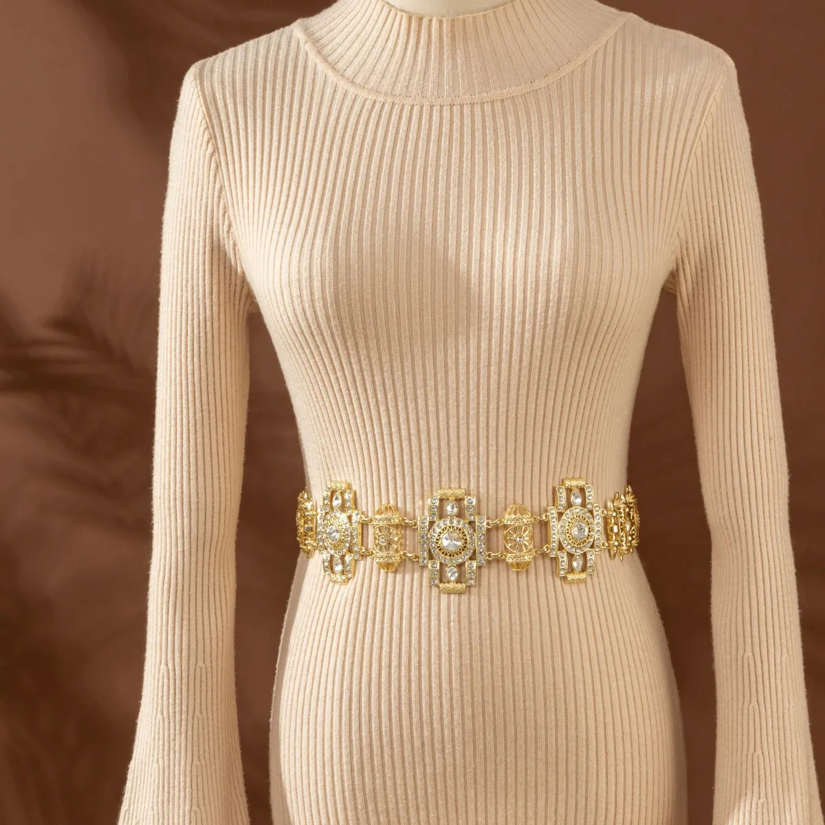 

Gorgeous Bridal Waist Chain Square Cutout Carving Handmade Arab Festival Banquets Popular Belt Moroccan Wedding Dress Body Chain