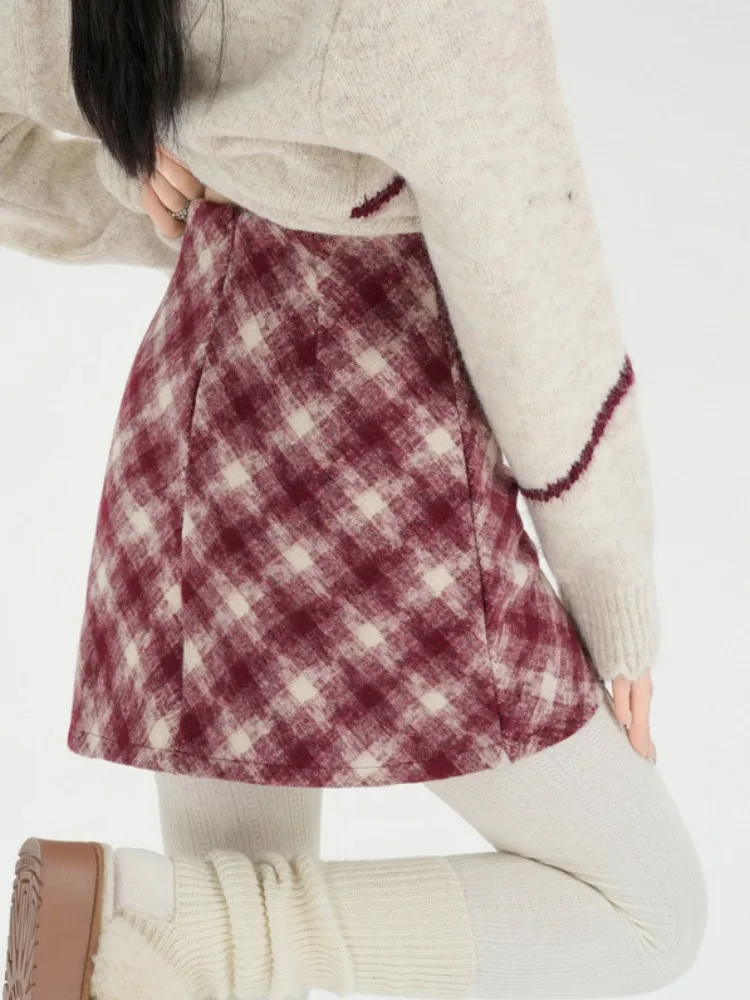 

Юбка Cisas Aosphere женская осенне-зимняя, шерстяная, в красную клетку, А-силуэт, с высокой талией, облегающая, приталенная