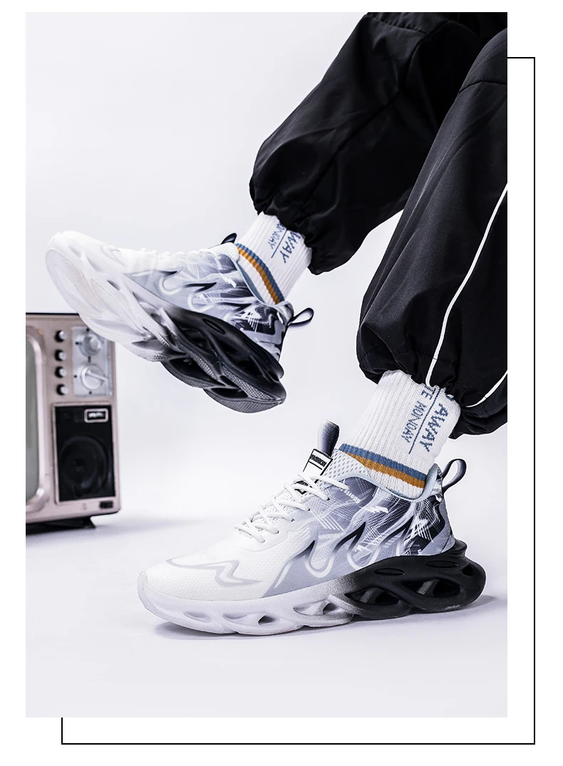 Atmungsaktive Laufschuhe für Herren, modische Sneaker mit Farbverlauf und spezieller Sohle, leichte, stoßdämpfende Sportschuhe mit Schnürung. – Detail 25