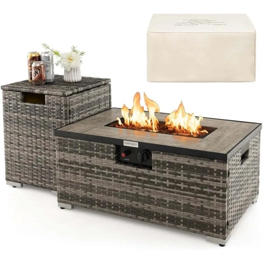 

Row 32''x 20'' Propane Fire Pit Table Set w/Side Table Tank Gray