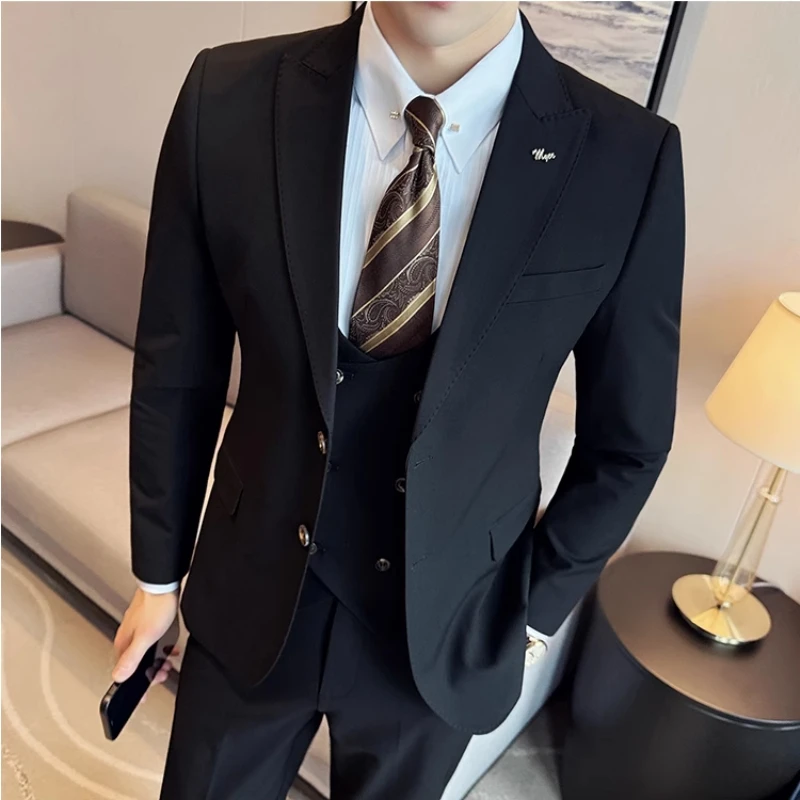 

2024 Spring New Ins British Fashion Trend Slim-fit (suit + Vest + Trousers) High-end Boutique Business Three Suit Dress Coat