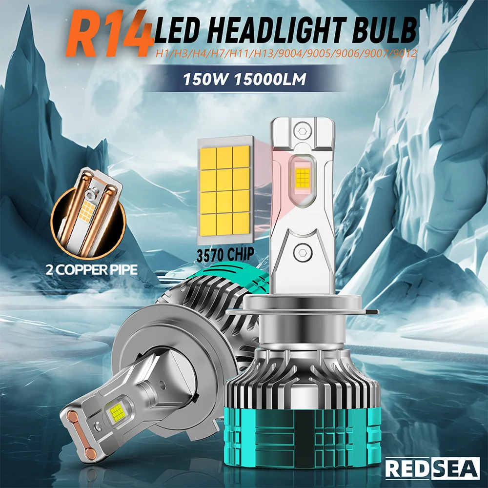 REDSEA Auto 150w 55000 Lumen Canbus Car Led Bombillos 9005 9006 Light Turbo Luces Led H4 Faros H7 H1 H11 Led Headlights Bulb