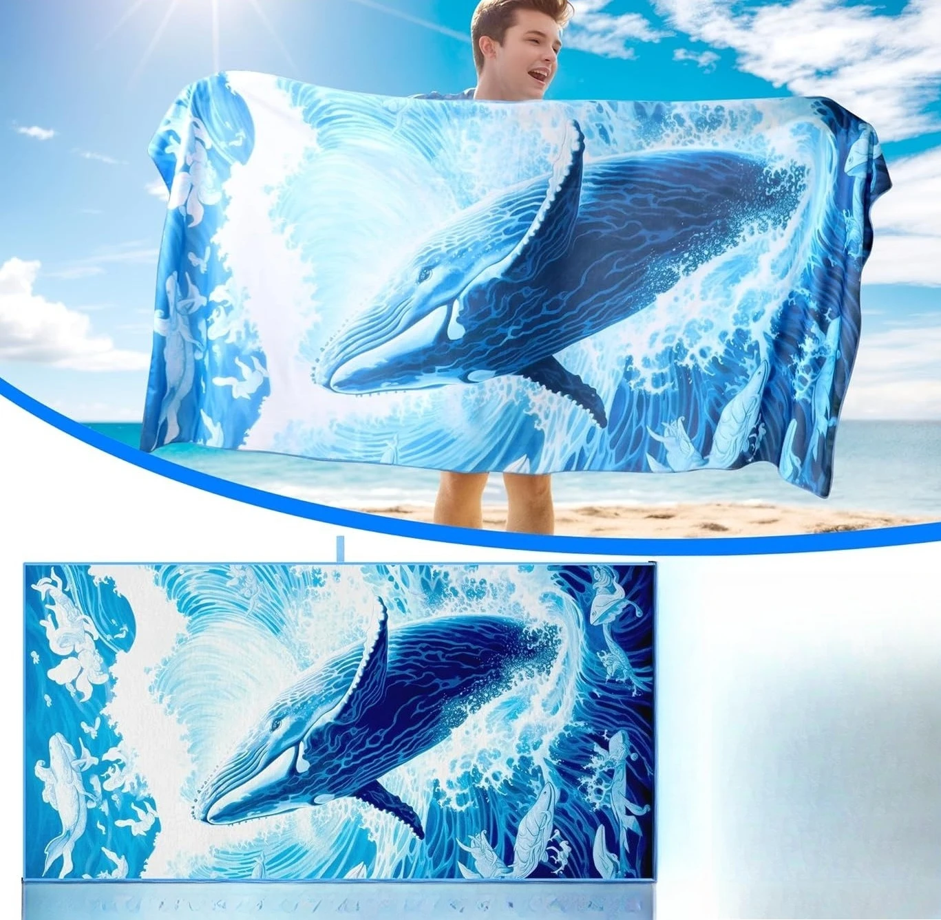 1PC Blue whale pattern Beach Towel for Family stuffs friends Gifts Quick-Dry Sand free For Bath Yoga Beach Camping Swimming GYM
