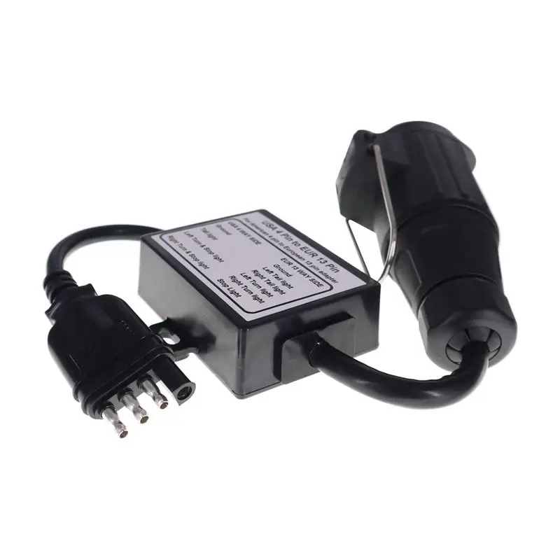 A02Q-US 4-Pin Flat Trailer Plug To EU 13-Pin Portable Light Circuit Wiring Converter Adapter New Connector