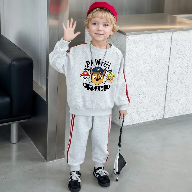 Kinder Herbst Neuheit Seitenstreifen Lange Hosen-Sets O-Ausschnitt Lässige Sweatshirts und Hosen Zweiteilige Sets Paw Patrol Jungen Mädchen Trainingsanzug – Detail 4