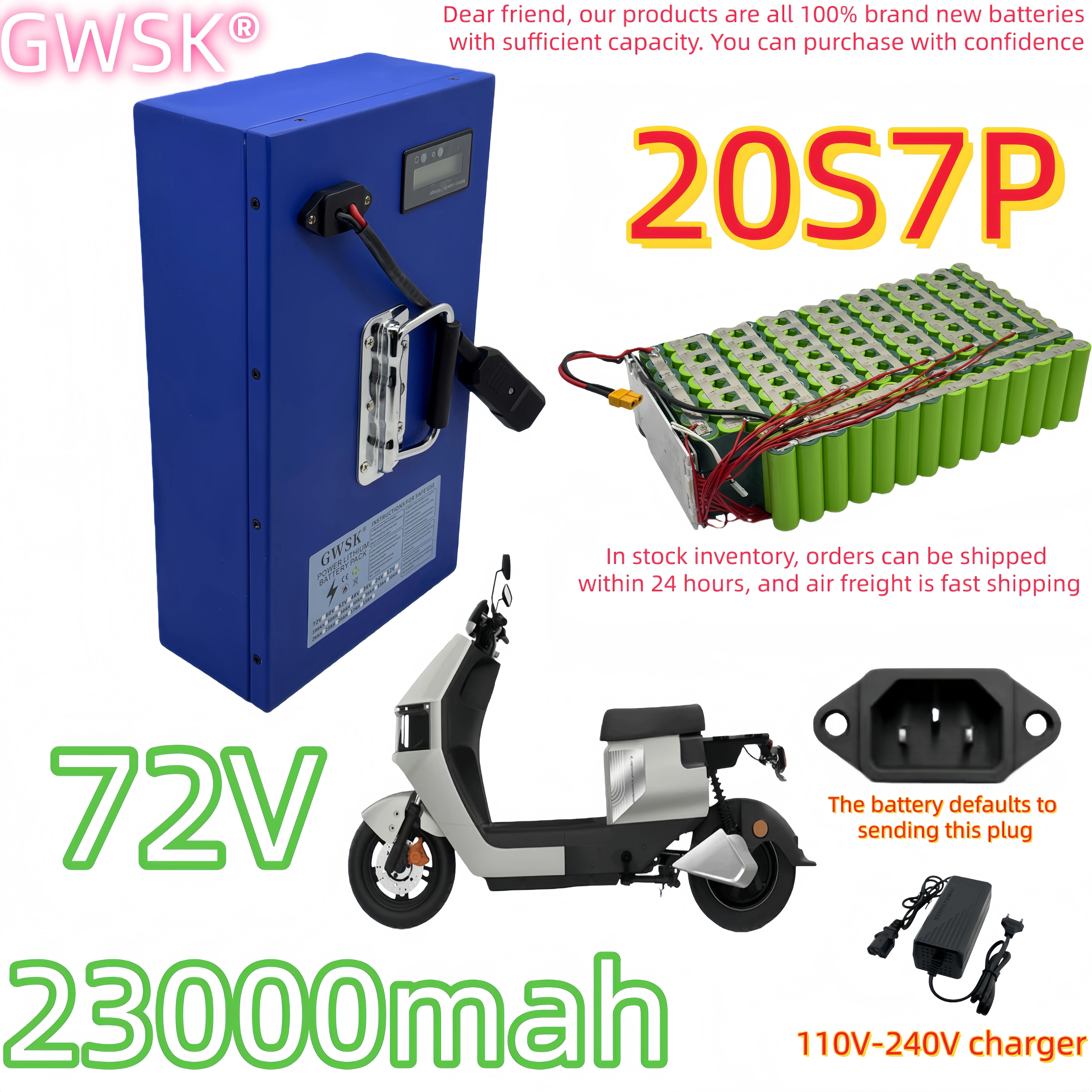 

.Air transportation of 72V60V48V24V blue box style lithium batteries, 100% brand new capacity, built-in BMS+charger
