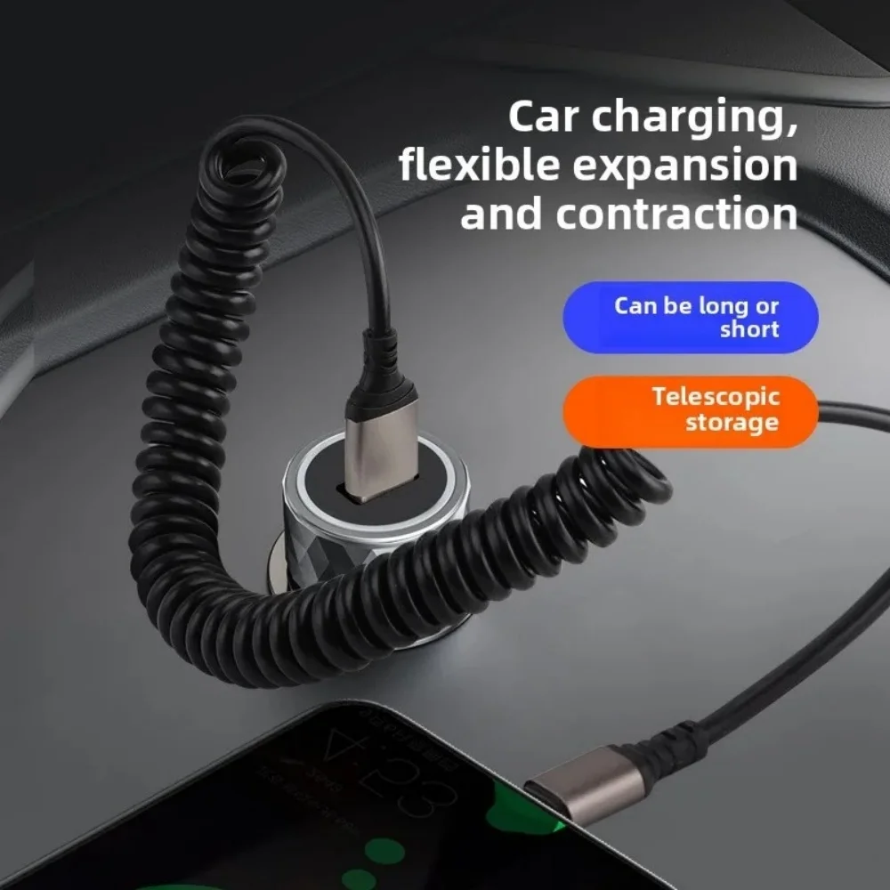 25CM To 1M Car Spring Data Cord 6A Short Fast Charging Wire USB C TO USB C Cable For iPhone15 Huawei Xiaomi Samsung Type c Cable