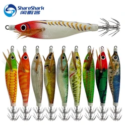 5PCS/BAG Glow-in-the-dark Horizontal Shrimp Round Belly Shrimp Lure Bait Simulation Squid Hook Wood Shrimp Lure Sea Fishing Bait